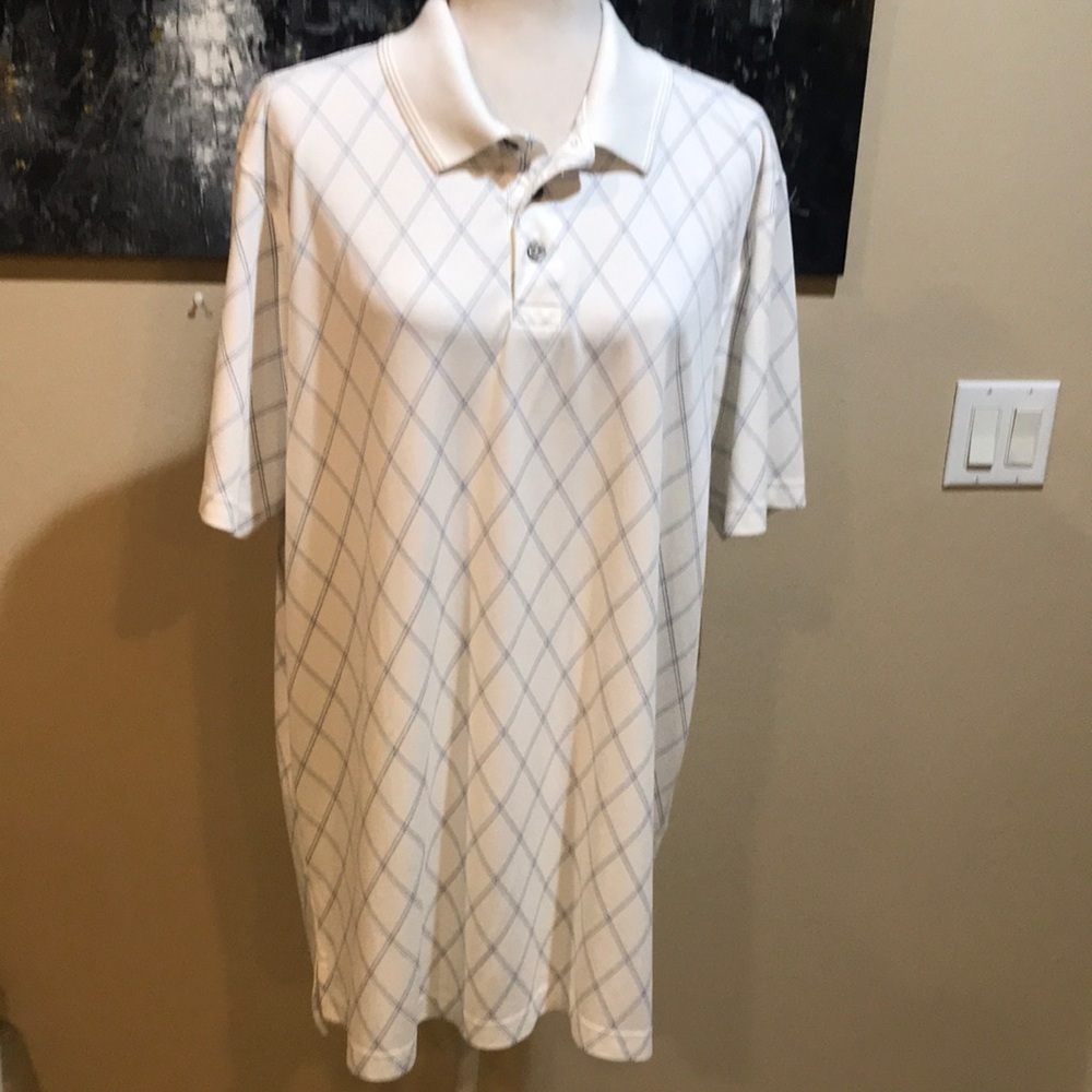Foundry White with Blue Diamond Design Quick Dry Polo Shirt-2XLT